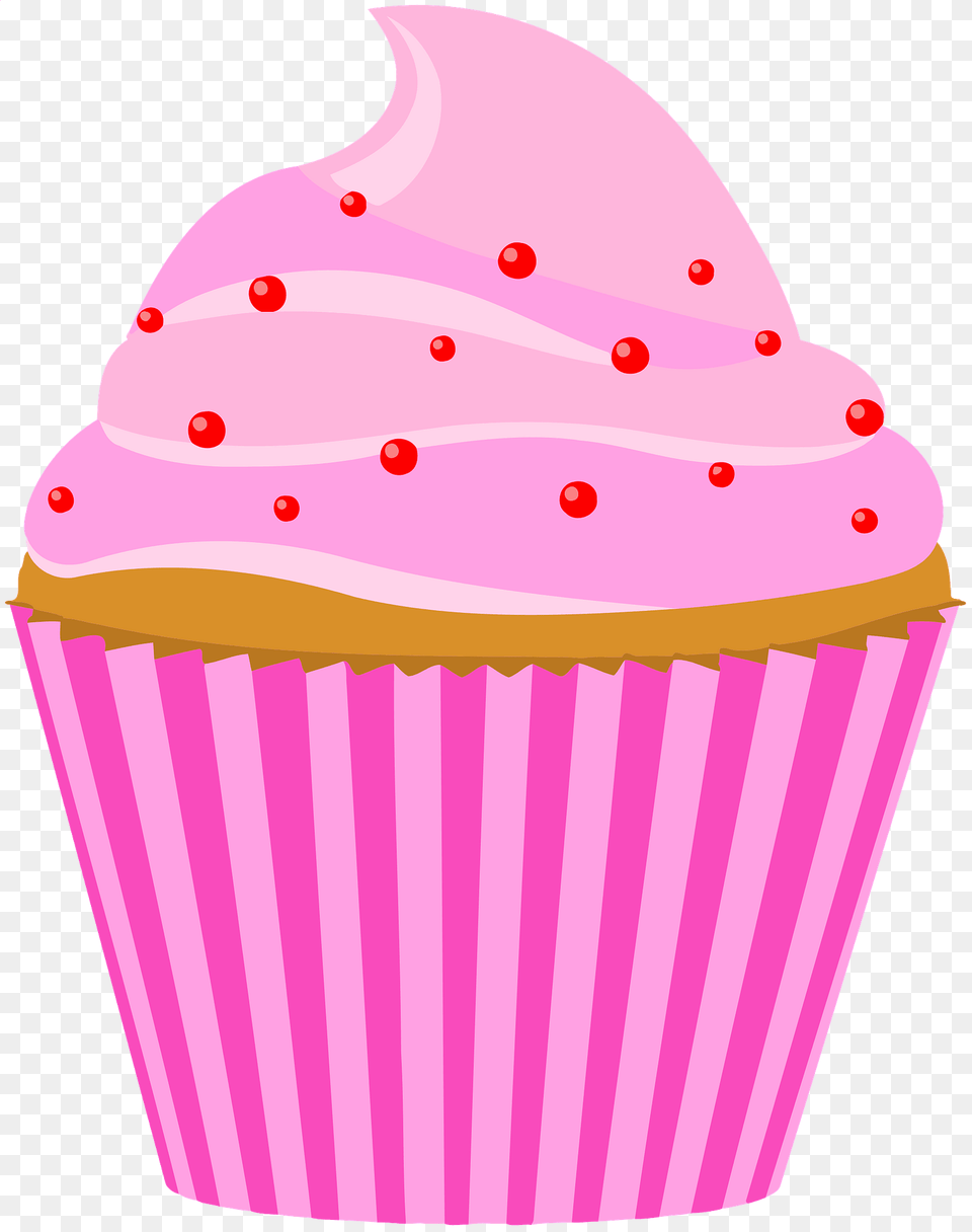 Cupcake With Pink Frosting And Sprinkles Clipart, Cake, Cream, Dessert, Food Png Image