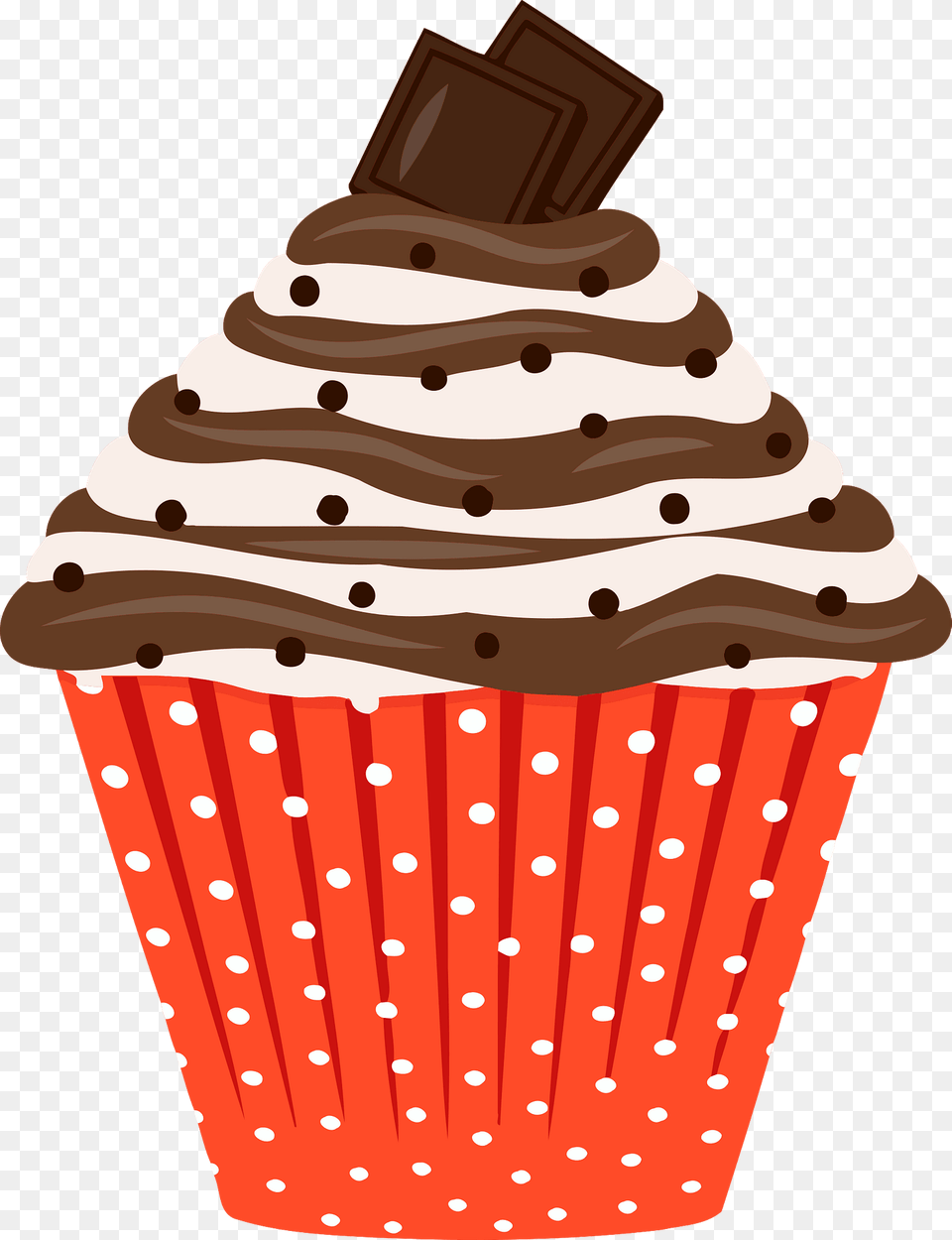 Cupcake With Swirled Chocolate Frosting Clipart, Cake, Cream, Dessert, Food Png Image