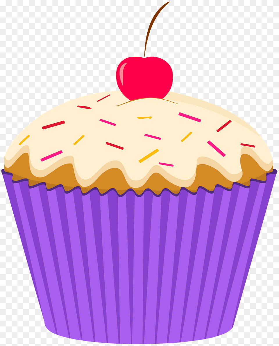 Cupcake With White Frosting Sprinkles And A Cherry Clipart, Cake, Cream, Dessert, Food Free Transparent Png