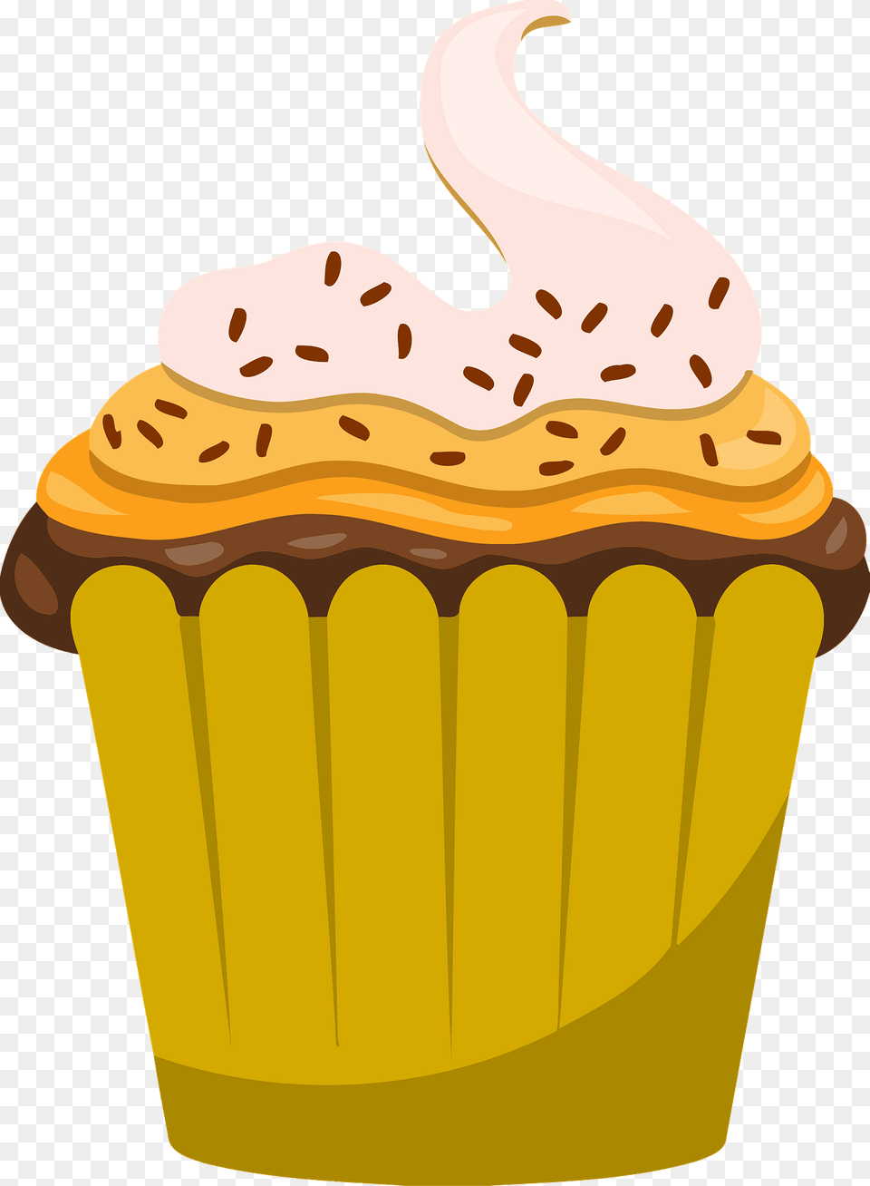 Cupcake With White Yellow And Chocolate Frosting Layers Clipart, Cake, Icing, Food, Dessert Free Png Download