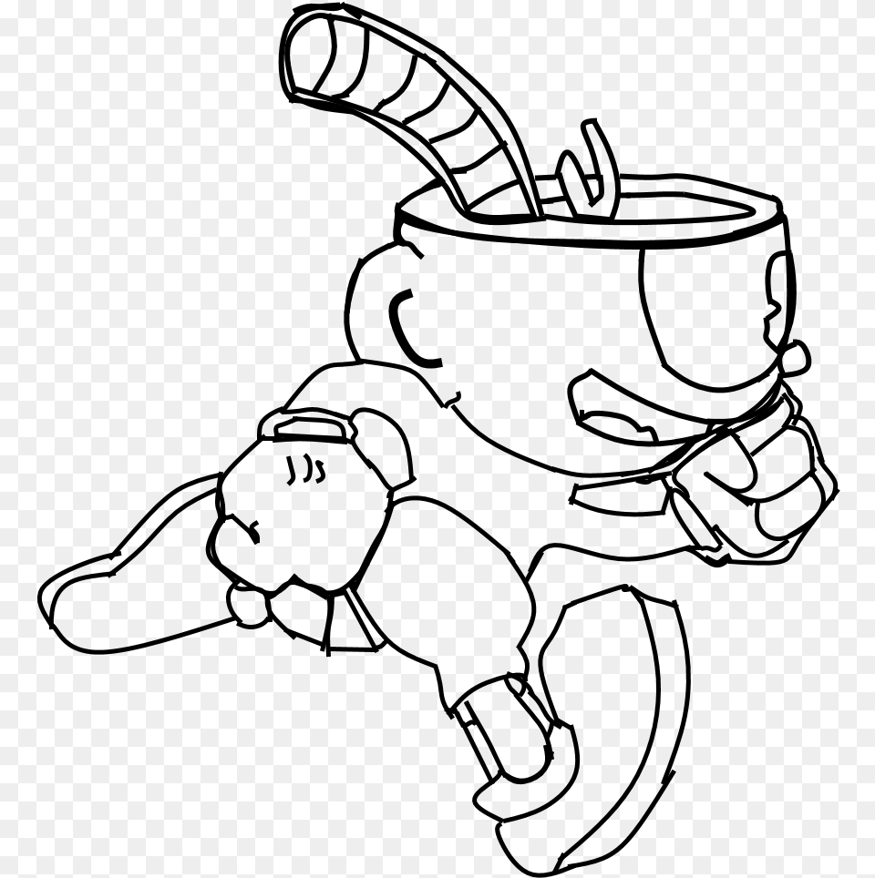 Cuphead Outline 39n39 Coloring Art Drawing, Gray Free Png