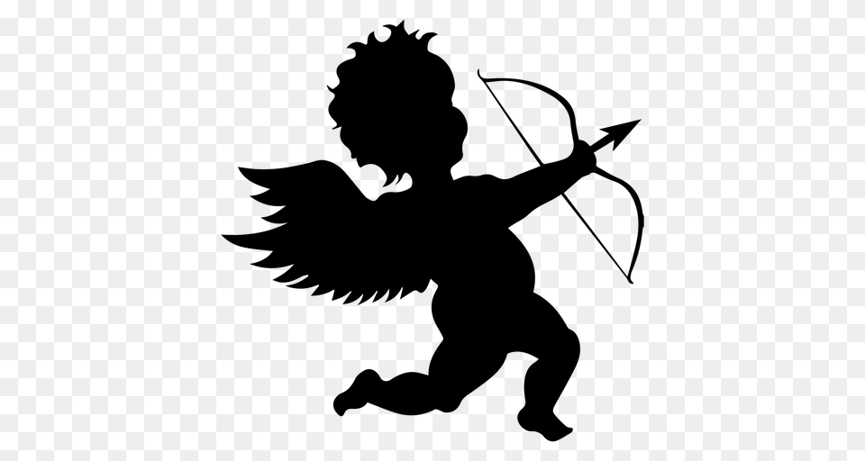 Cupid Aiming Silhouette, Gray Png