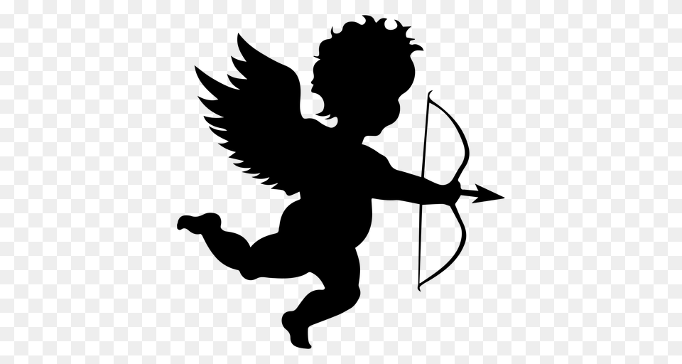 Cupid Shooting Silhouette, Gray Free Png
