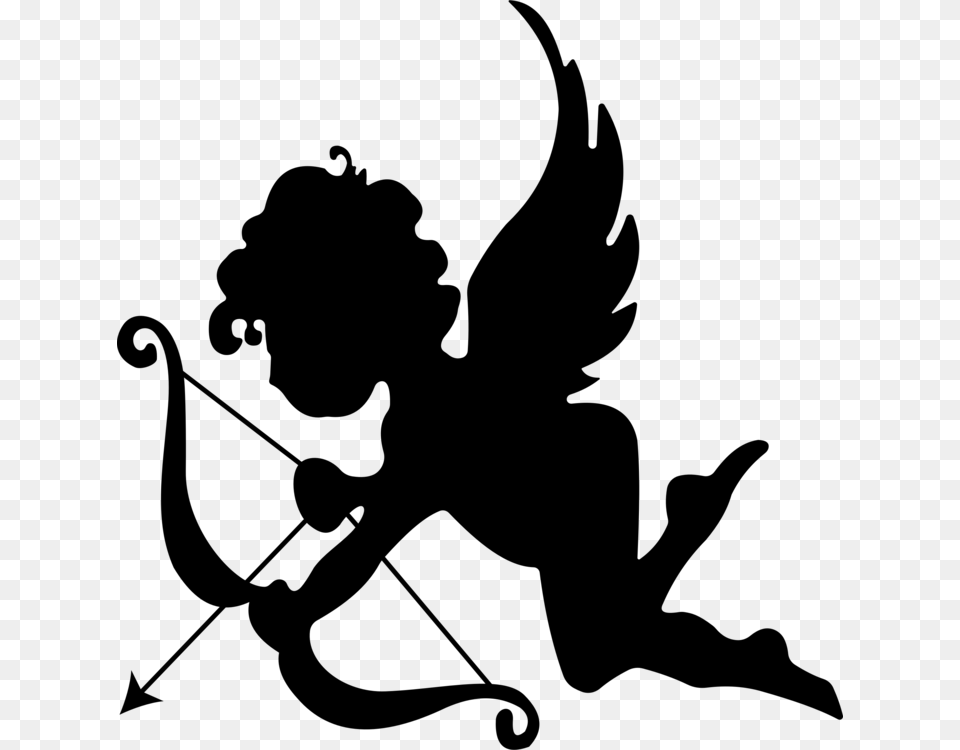 Cupid Silhouette Love Drawing Art, Gray Free Transparent Png