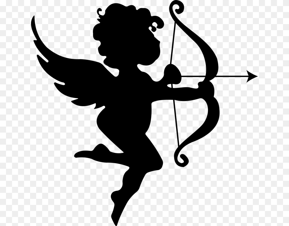 Cupid Silhouette Love Heart Drawing, Gray Free Transparent Png