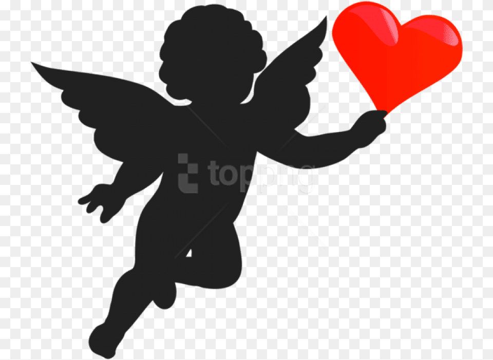 Cupid With Heart Silhouette Angel Silhouette, Person Free Png Download