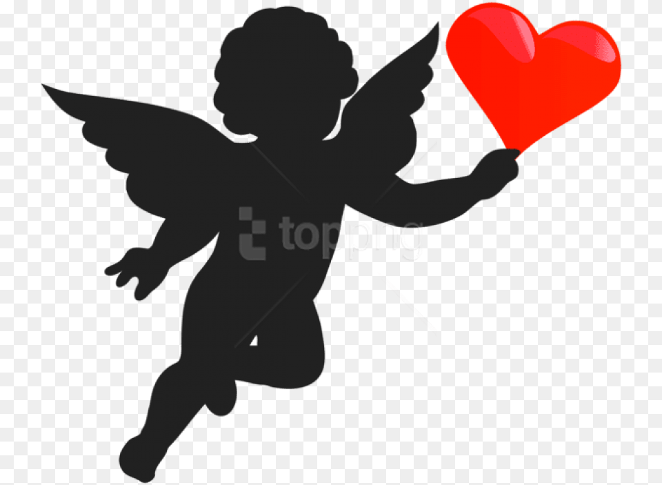 Cupid With Heart Silhouette Images Clipart Black And White Baby Angel, Person, Head Free Transparent Png