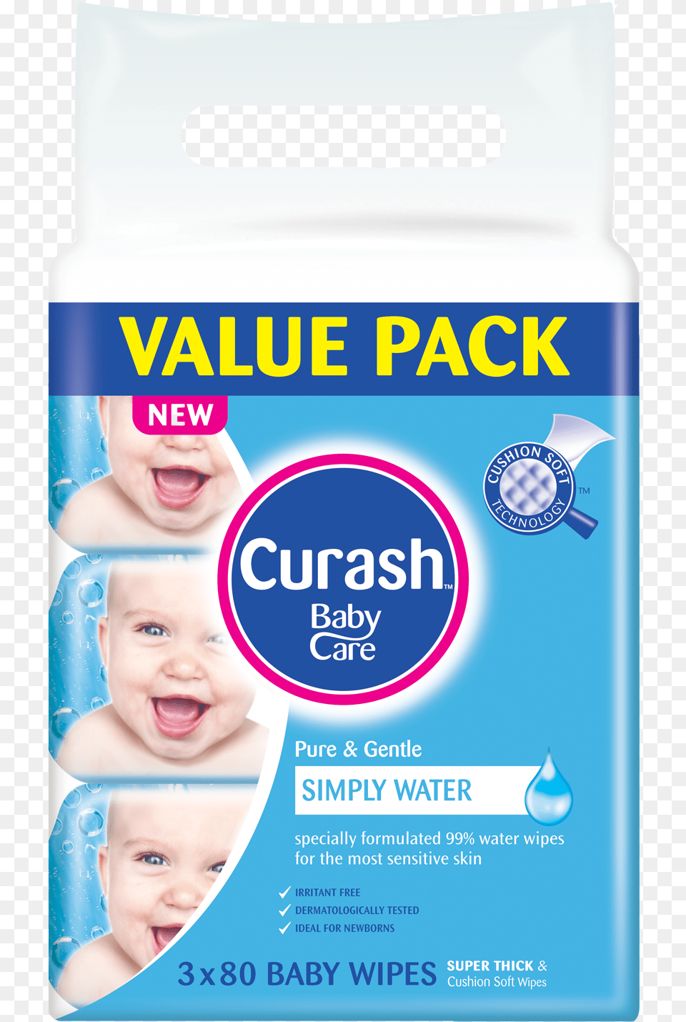 Curash Simply Water Baby Wipes 3 X Curash Baby Wipes Soothing Aloe 3 X 80 Bulk Pack, Face, Head, Person Png Image