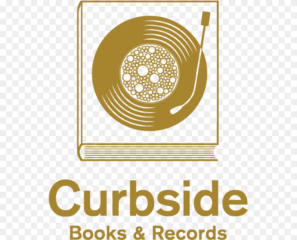 Curbside Books Records Logo Gold Graphic Design, Advertisement, Face, Head, Person Png