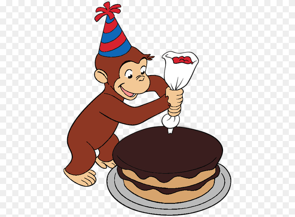 Curious George Decorated A Cake, Clothing, Hat, Dessert, Food Free Png