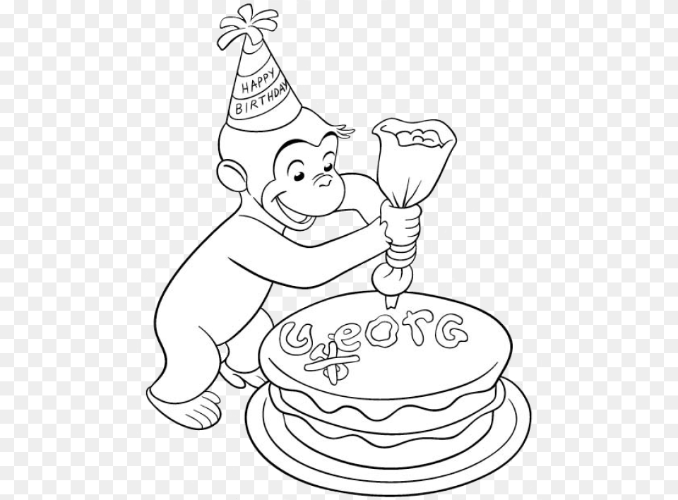 Curious George Decorating A Cake Curious George, Clothing, Hat, Birthday Cake, Person Free Transparent Png
