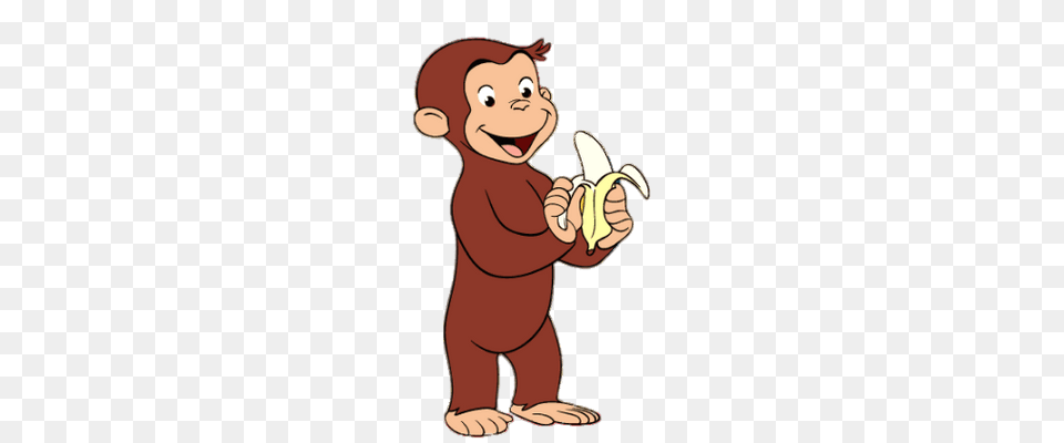 Curious George Eating A Banana Transparent, Produce, Plant, Fruit, Food Png Image