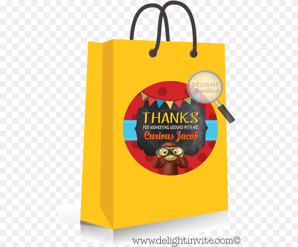 Curious George Party Sticker Tags Di 395st Yellow Goodie Bag, Shopping Bag, Baby, Person, Accessories Free Png