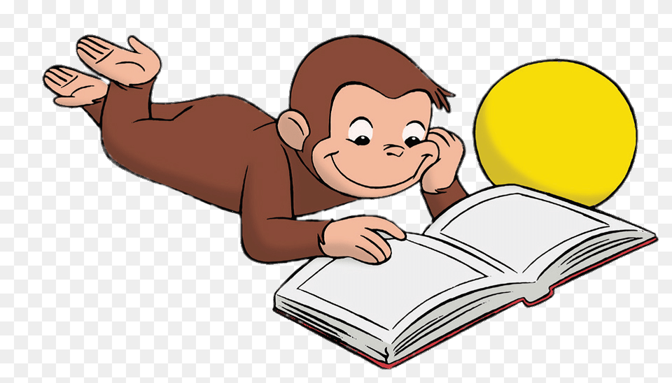 Curious George Reading, Person, Book, Publication, Face Free Png Download