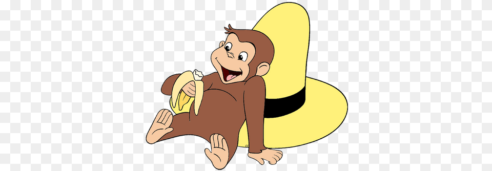 Curious George Resting Against The Yellow Hat Roommates Curious George Peel Amp Stick Wall Decals, Clothing, Baby, Person, Cartoon Free Png Download