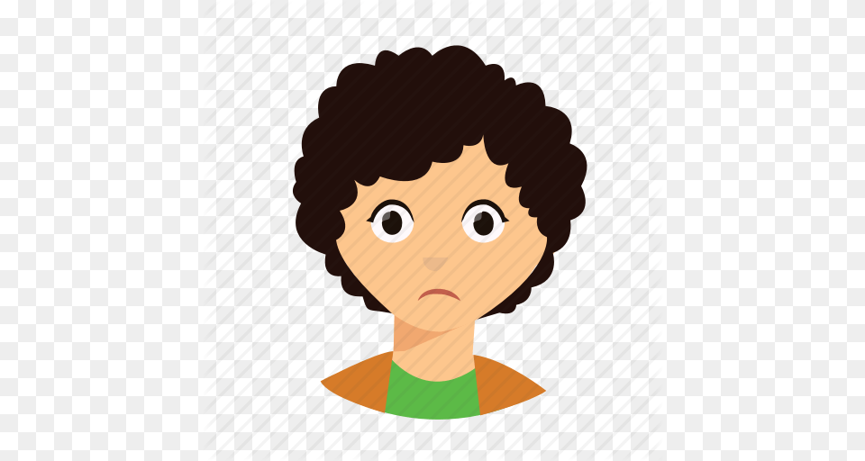 Curly Hair Kid Sad Icon, Face, Head, Person, Photography Free Transparent Png