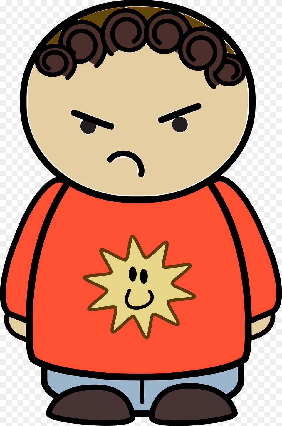 Curly Haired Boy In A Orange Shirt Angry Face Front Clipart, Dynamite, Weapon, Symbol Free Png