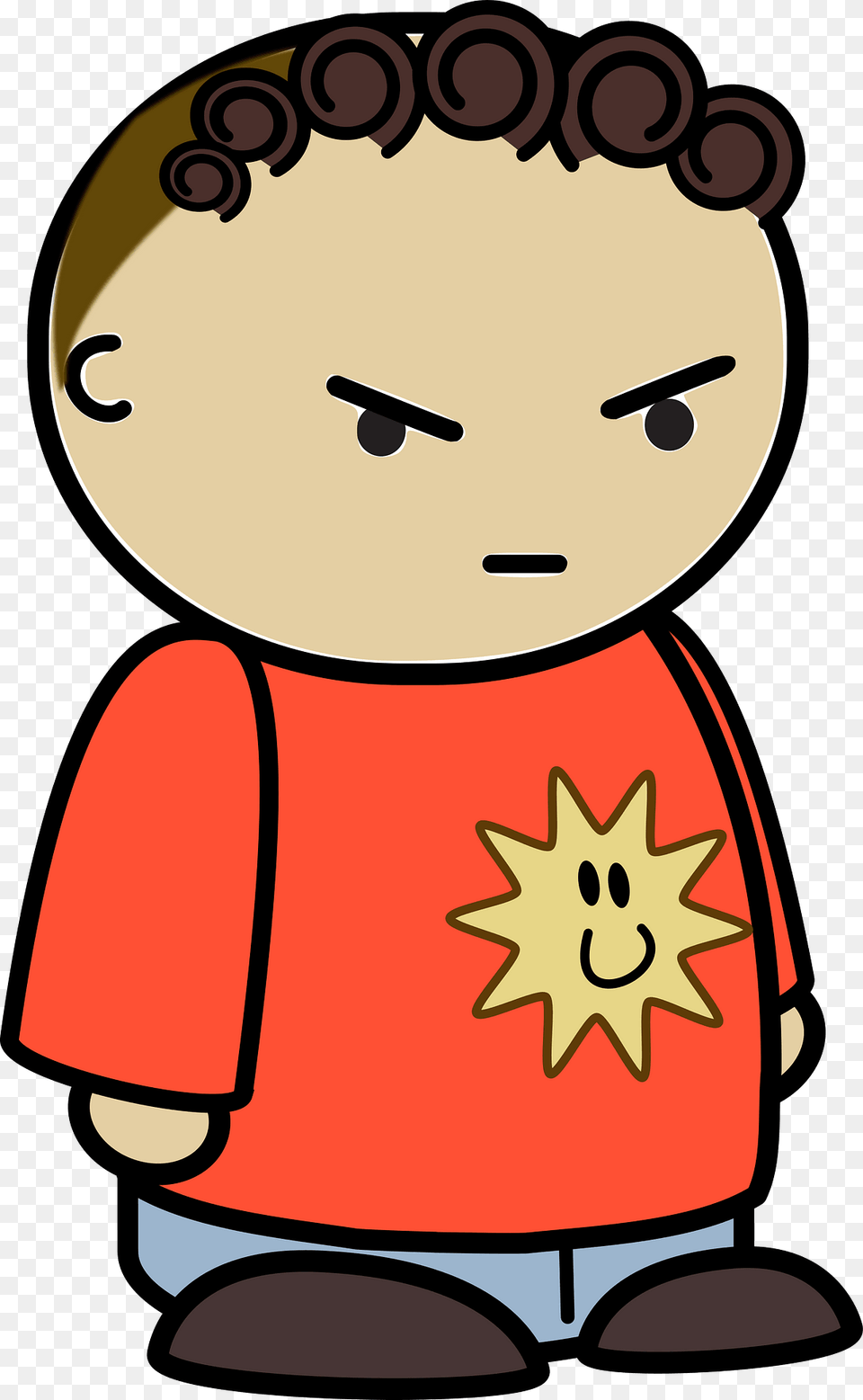 Curly Haired Boy In A Orange Shirt Annoyed Face To The Side Clipart, Baby, Person Free Transparent Png