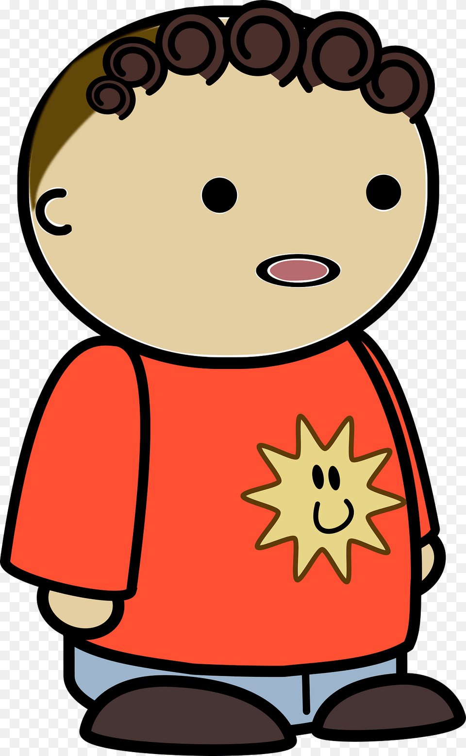 Curly Haired Boy In A Orange Shirt Confused Face To The Side Clipart Free Png