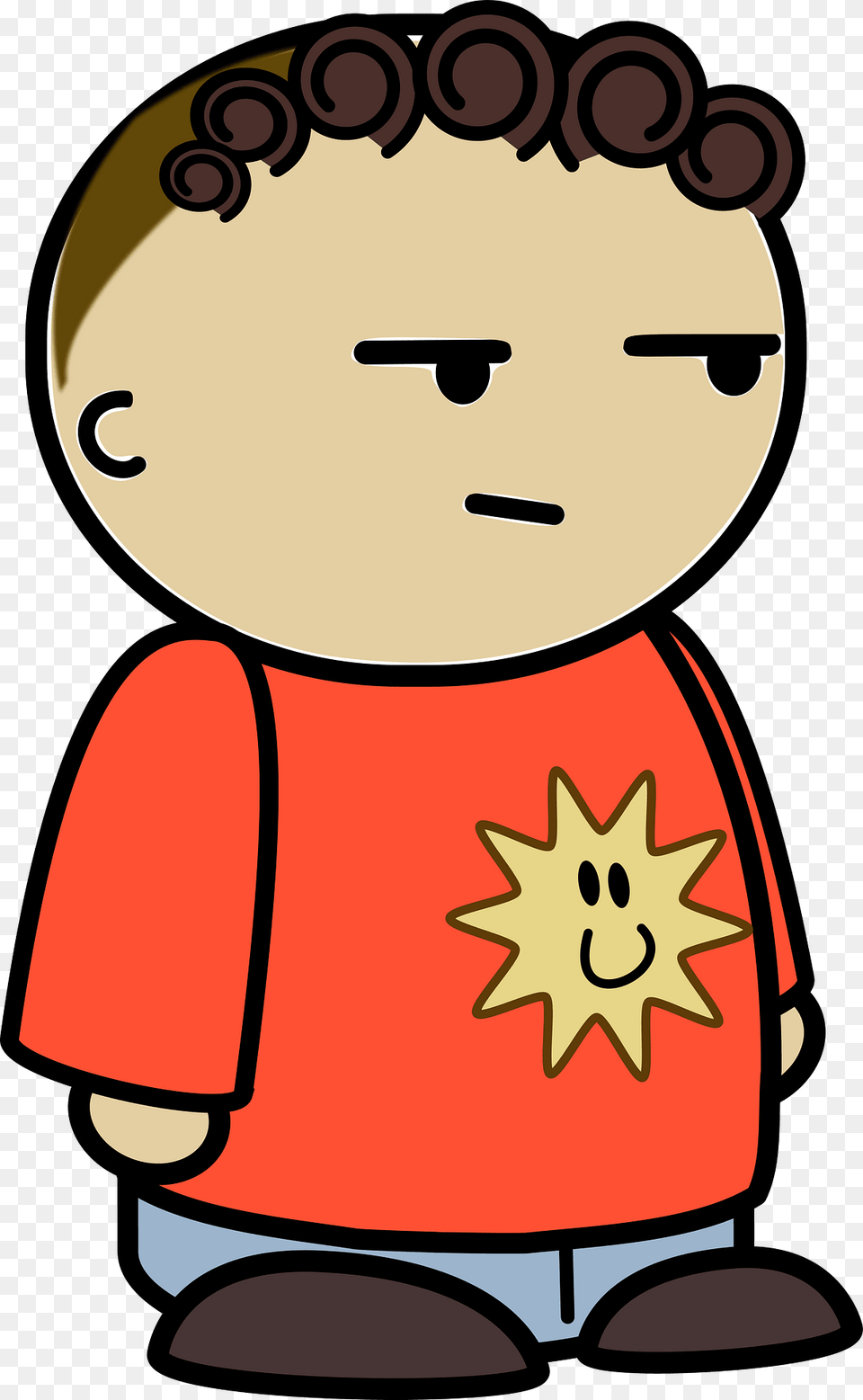 Curly Haired Boy In A Orange Shirt Confused Face To The Side Clipart, Baby, Person, Head Free Png