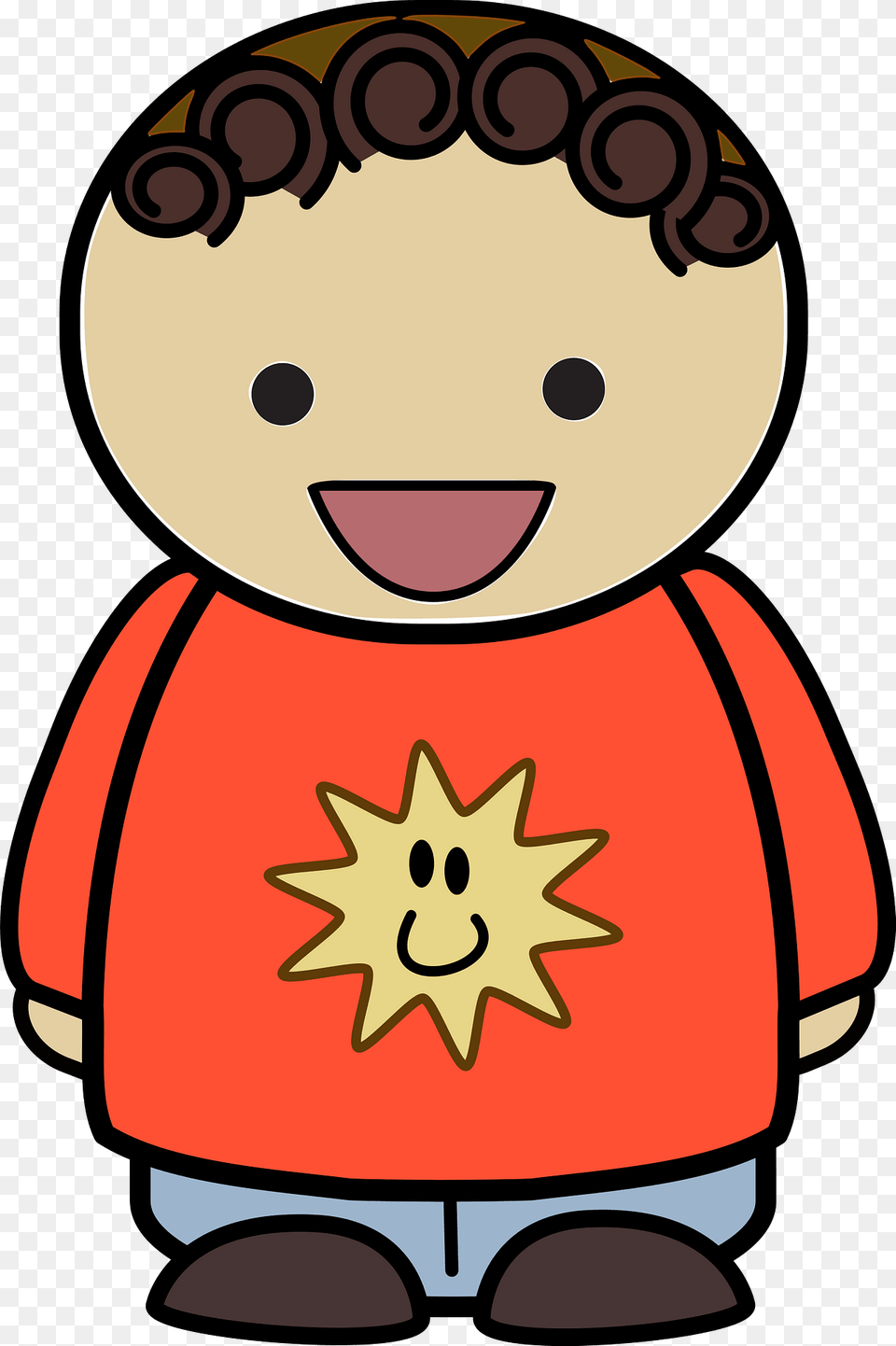 Curly Haired Boy In A Orange Shirt Happy Face Front Clipart, Dynamite, Weapon Png Image