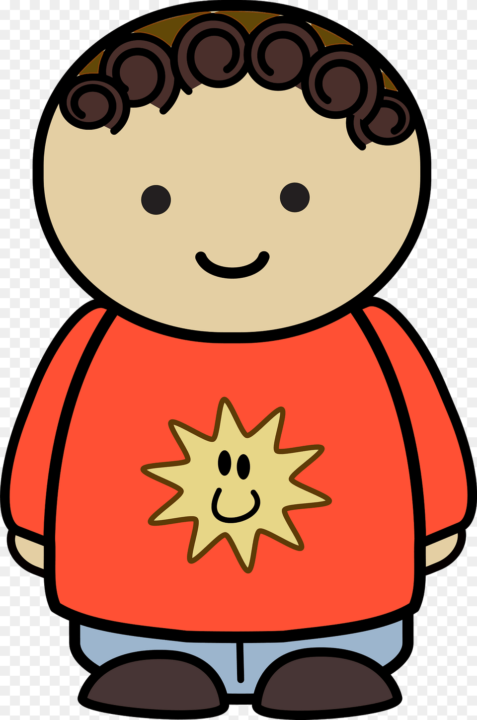 Curly Haired Boy In A Orange Shirt Happy Face Front Clipart, Dynamite, Weapon Free Png