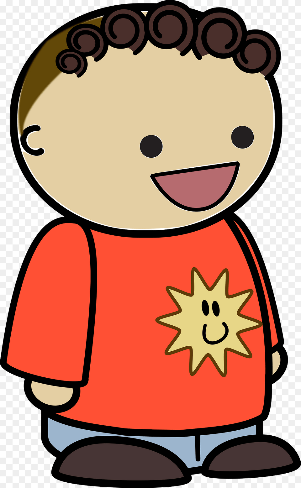 Curly Haired Boy In A Orange Shirt Happy Face To The Side Clipart Png