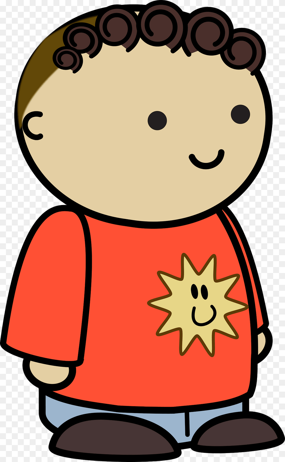 Curly Haired Boy In A Orange Shirt Happy Face To The Side Clipart, Baby, Person Free Png