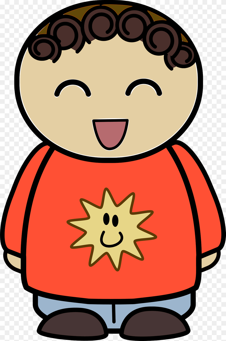Curly Haired Boy In A Orange Shirt Joyful Face Front Clipart, Baby, Person Free Png