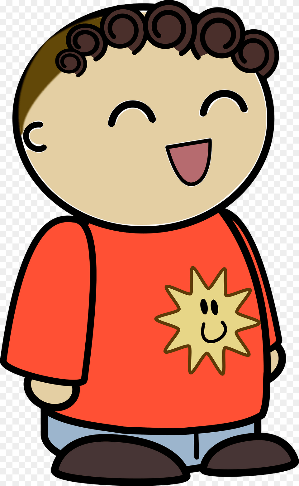 Curly Haired Boy In A Orange Shirt Joyful Face To The Side Clipart, Baby, Person Free Transparent Png