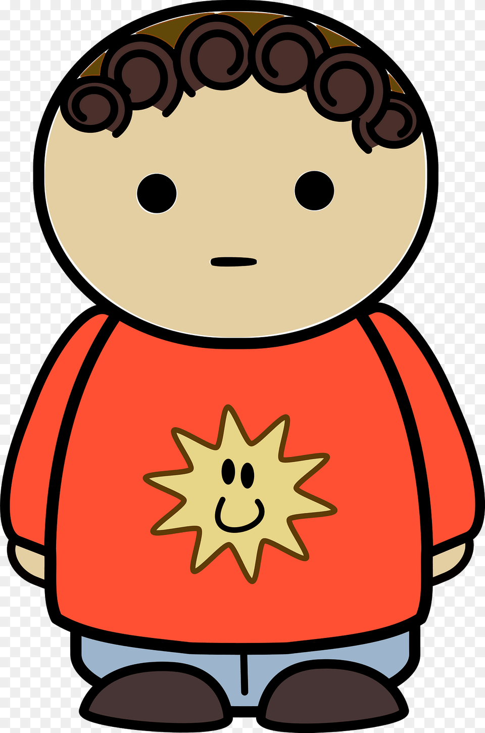 Curly Haired Boy In A Orange Shirt No Expression Front Clipart, Dynamite, Weapon, Toy Png Image
