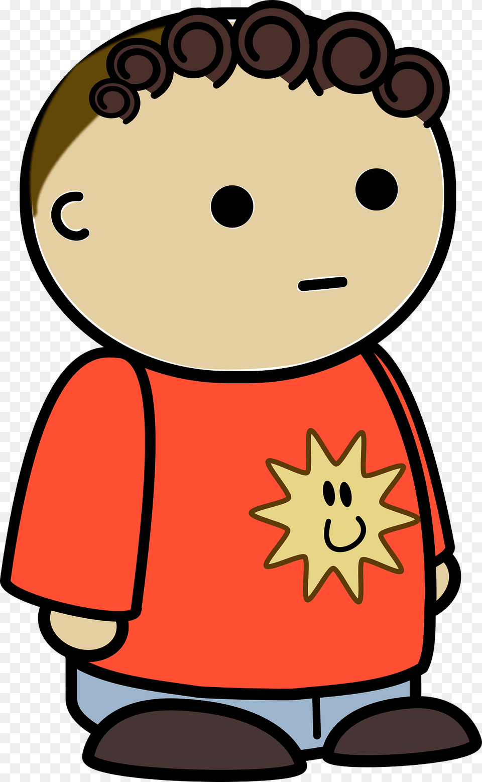 Curly Haired Boy In A Orange Shirt No Expression To The Side Clipart, Baby, Person Png Image