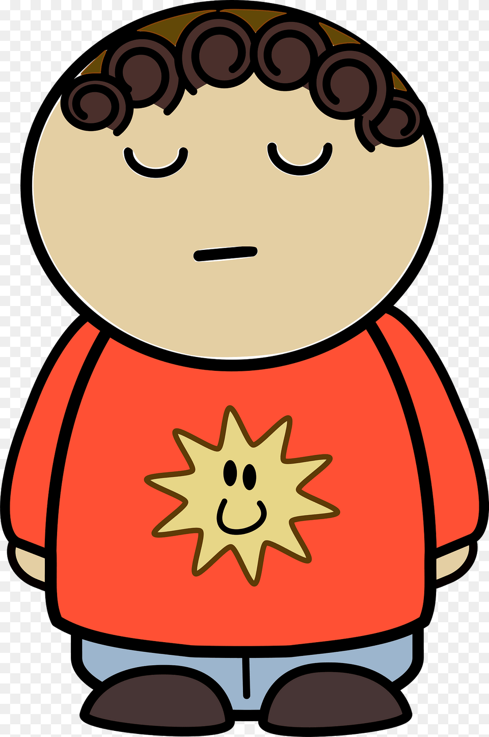 Curly Haired Boy In A Orange Shirt Smug Face Front Clipart, Baby, Person, Head, Symbol Png Image