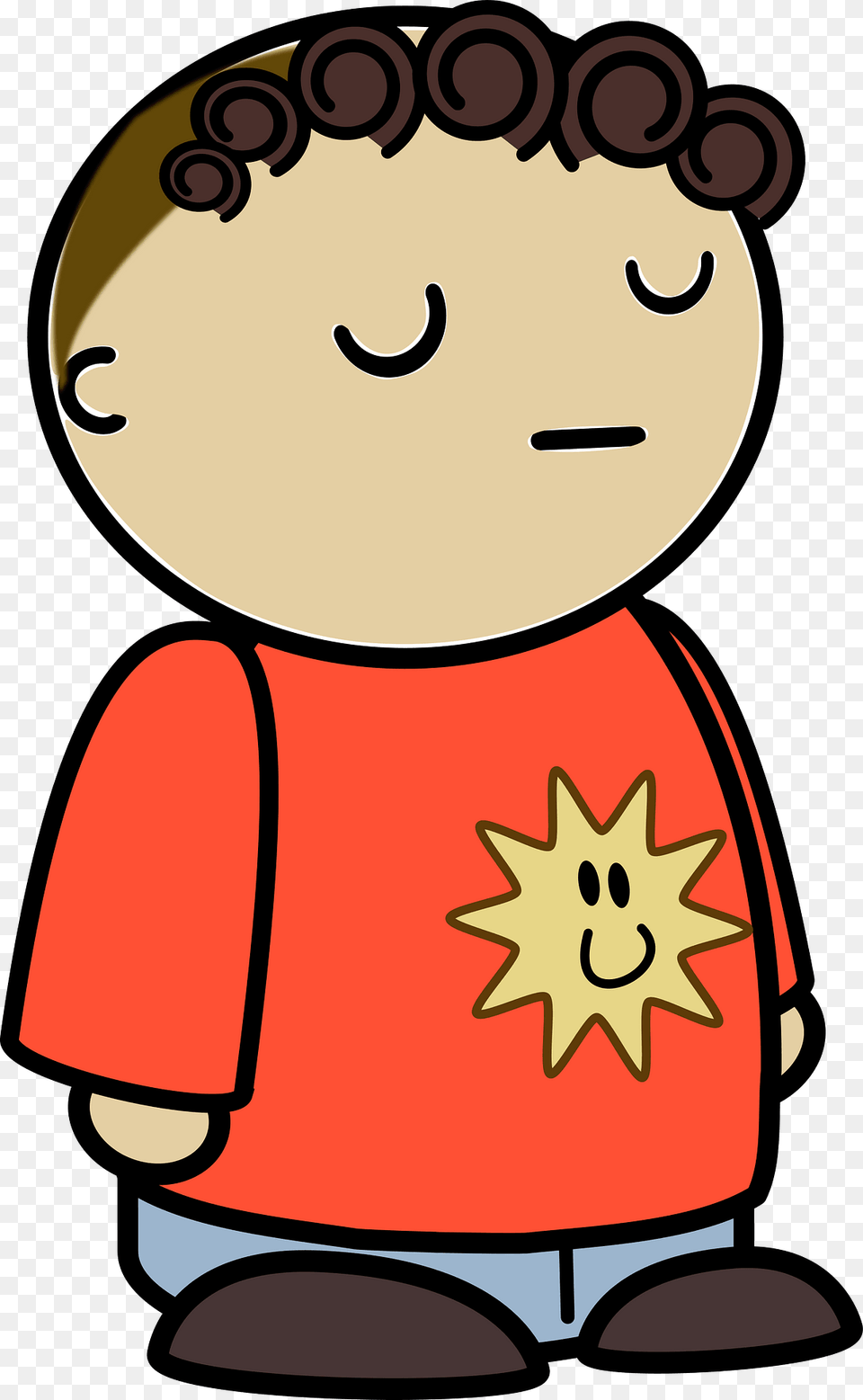 Curly Haired Boy In A Orange Shirt Smug Face To The Side Clipart, Baby, Person, Head, Bag Free Png Download