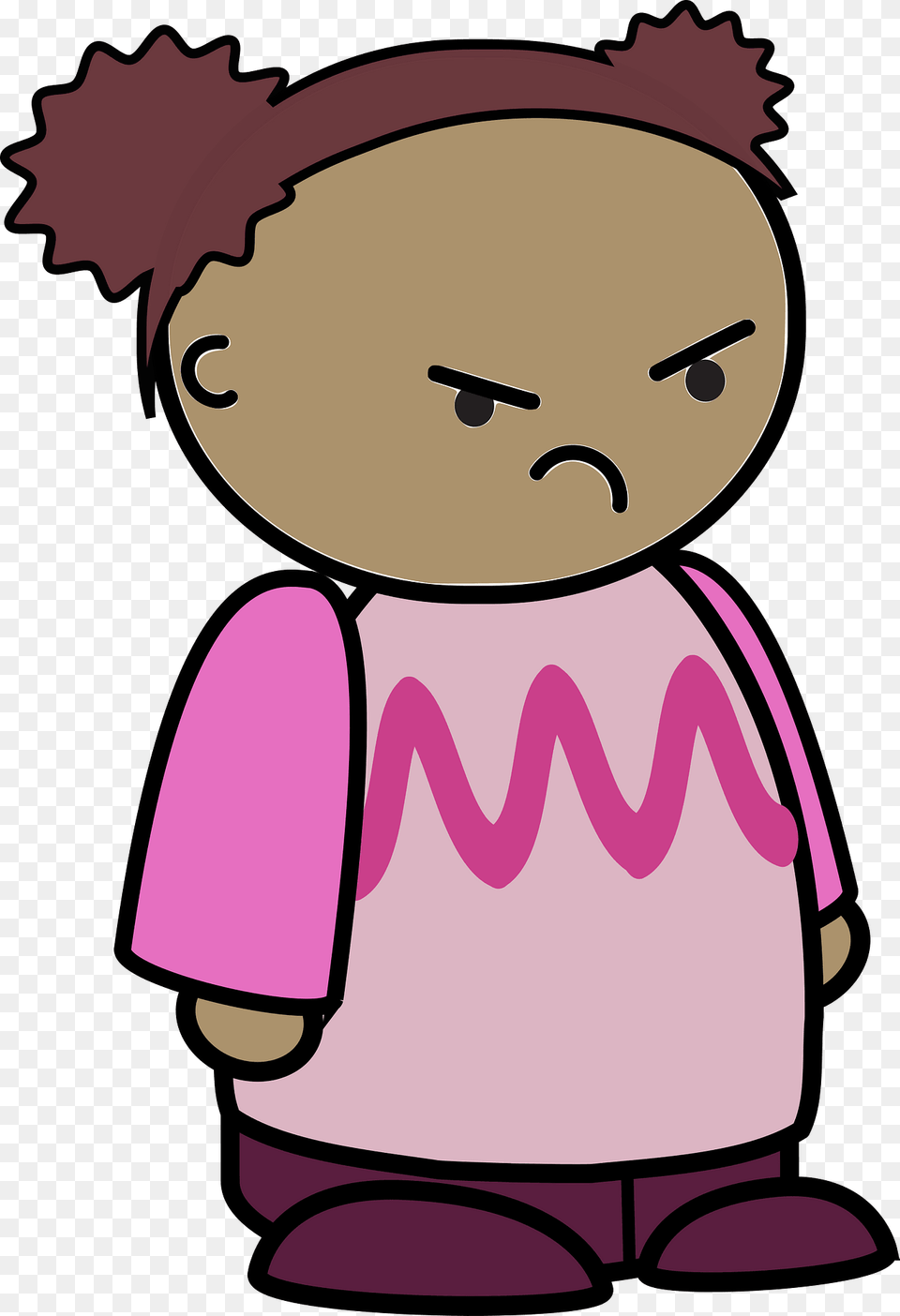 Curly Haired Girl In A Pink Shirt Angry Face To The Side Clipart, Toy, Cartoon, Head, Person Png Image