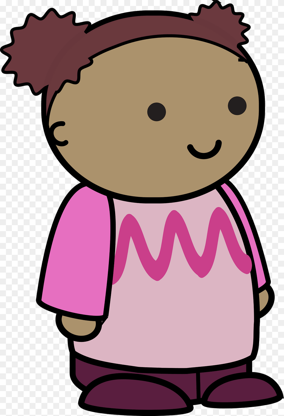 Curly Haired Girl In A Pink Shirt Happy Face To The Side Clipart, Toy, Doll Free Png Download