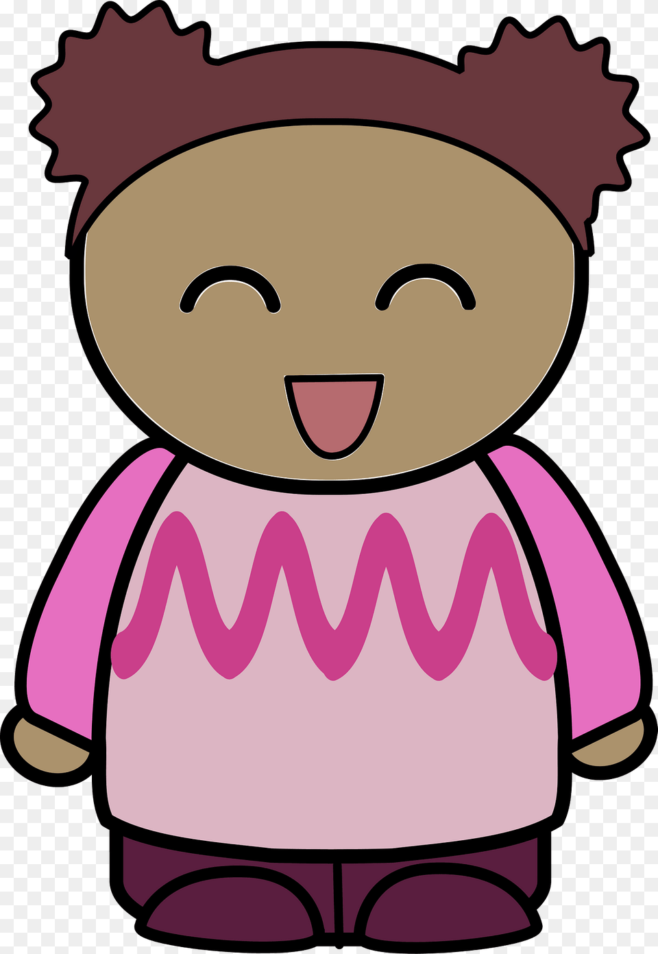 Curly Haired Girl In A Pink Shirt Joyful Face Front Clipart, Toy, Head, Person, Baby Png Image