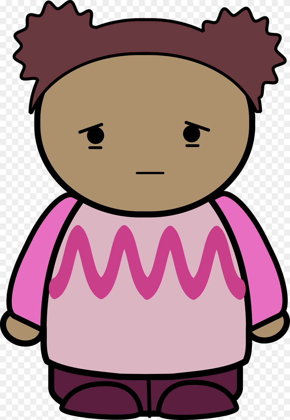 Curly Haired Girl In A Pink Shirt Sad Face Front Clipart, Toy, Doll, Ammunition, Grenade Free Png