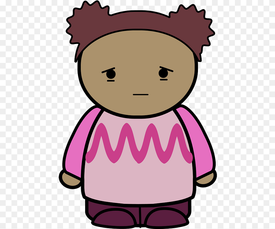 Curly Haired Girl In A Pink Shirt Sad Face Front Clipart Mean Girl Clip Art, Toy, Doll, Baby, Person Png Image