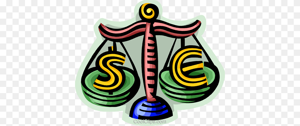 Currency Symbols Being Weighed Royalty Vector Clip Art, Emblem, Symbol, Device, Grass Png Image