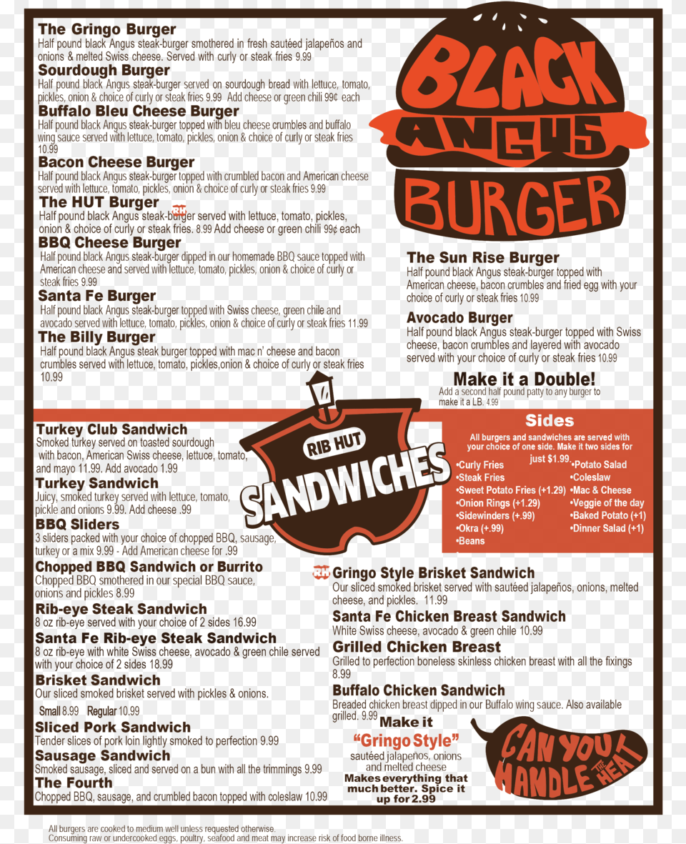 Current Rib Hut Menu 4 Flyer, Text, Advertisement, Poster Free Png Download