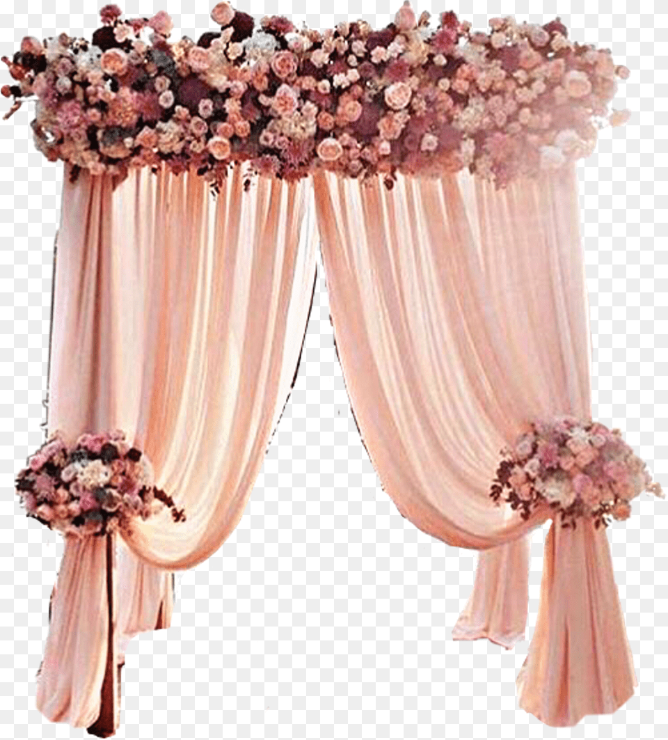 Curtain Drapes Cloth Flowers Wedding Arch Beautiful Rose Gold Dusty Pink Wedding, Plant, Petal, Flower, Adult Png