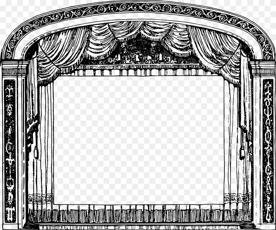 Curtains Clipart Black And White Theatre Black And White Clipart, Gray Png