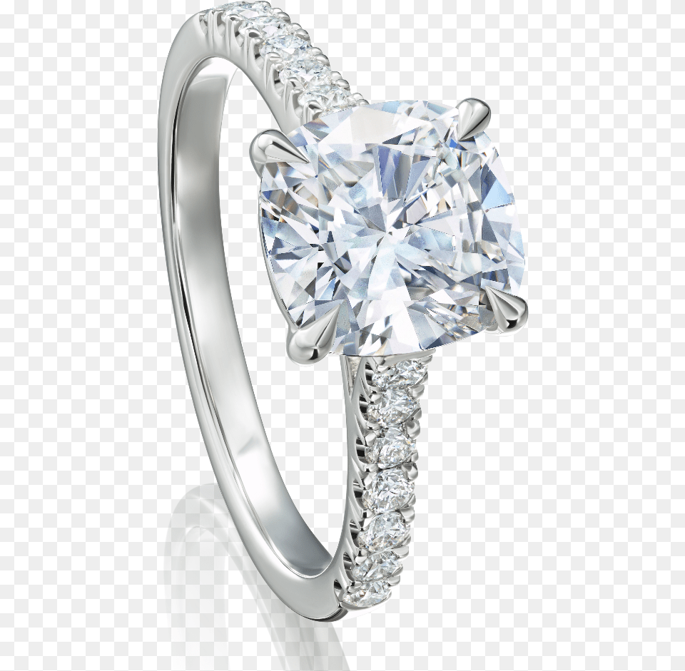 Cushion Cut Engagement Ring With Diamond Set Shoulders Engagement Ring, Accessories, Gemstone, Jewelry, Platinum Free Transparent Png