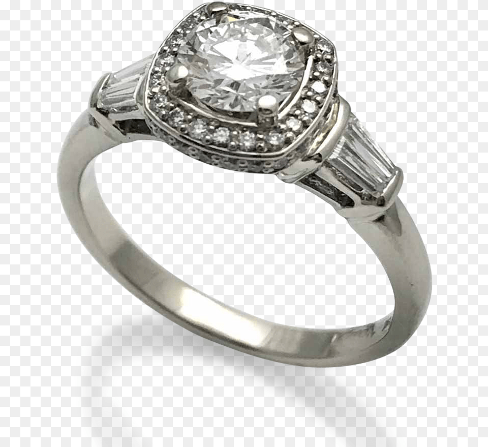 Cushion Shape Halo Diamond Engagement Ring Tapered Pre Engagement Ring, Accessories, Jewelry, Silver, Gemstone Free Png