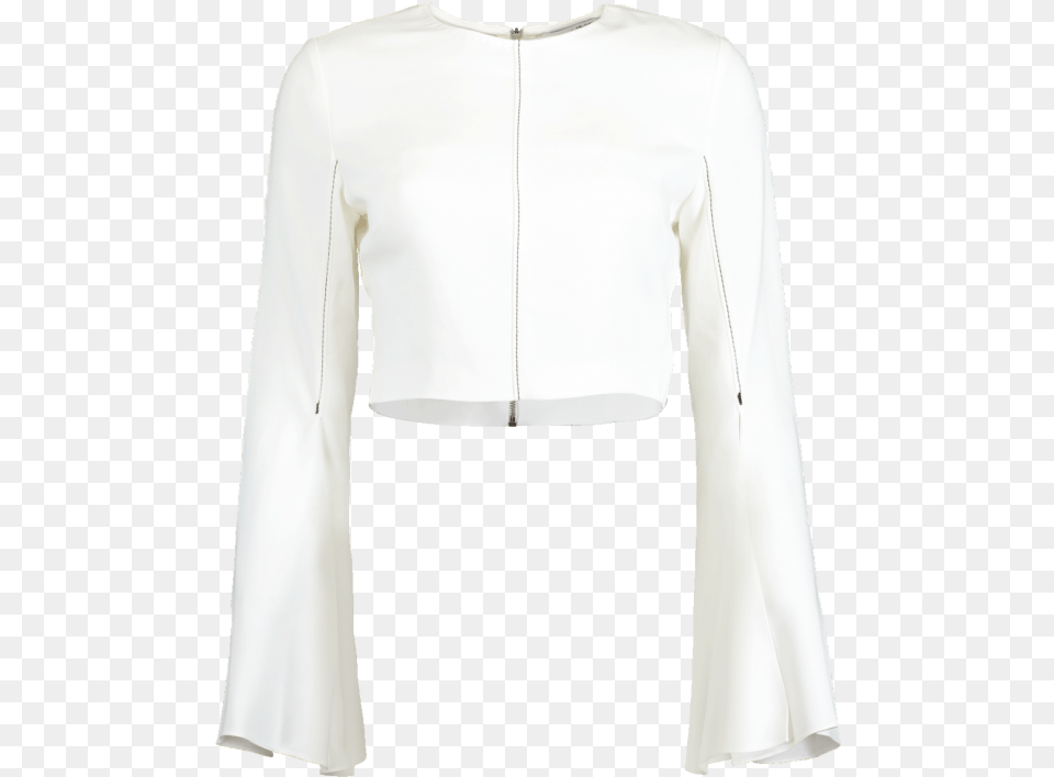 Cushnie Flare Sleeve Crop Top In White Cardigan, Blouse, Clothing, Coat, Jacket Free Png Download