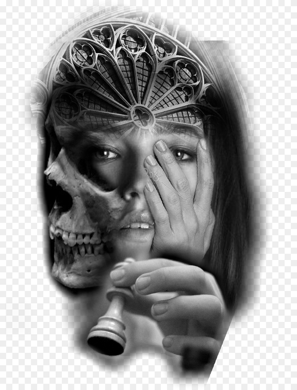 Custom Art Black And Grey Artwork Face Tattoos Skull Black And Grey Face Tattoo, Accessories, Portrait, Photography, Person Free Png
