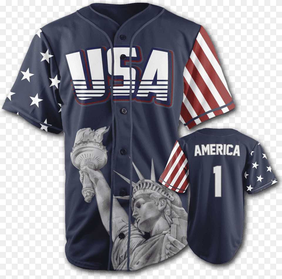 Custom Baseball Jerseys And Hats Cheap Usa America 1 Jersey, Clothing, Shirt, T-shirt, Person Png Image