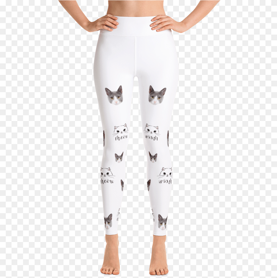 Custom Cat Face Yoga Leggings White Yoga Leggings, Clothing, Hosiery, Tights, Pants Png Image