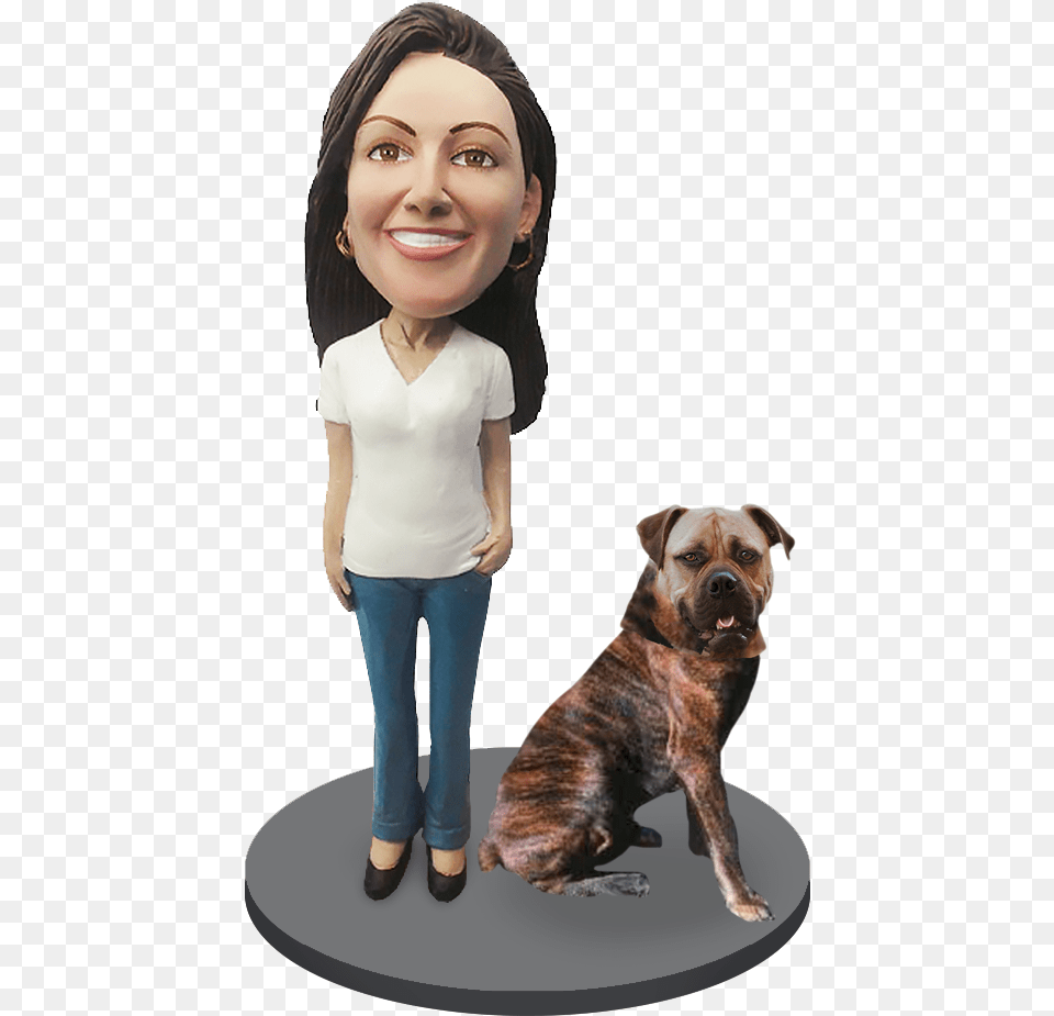 Custom Female With Custom Pet Dog Bobblehead Pet, Person, Animal, Canine, Figurine Free Png